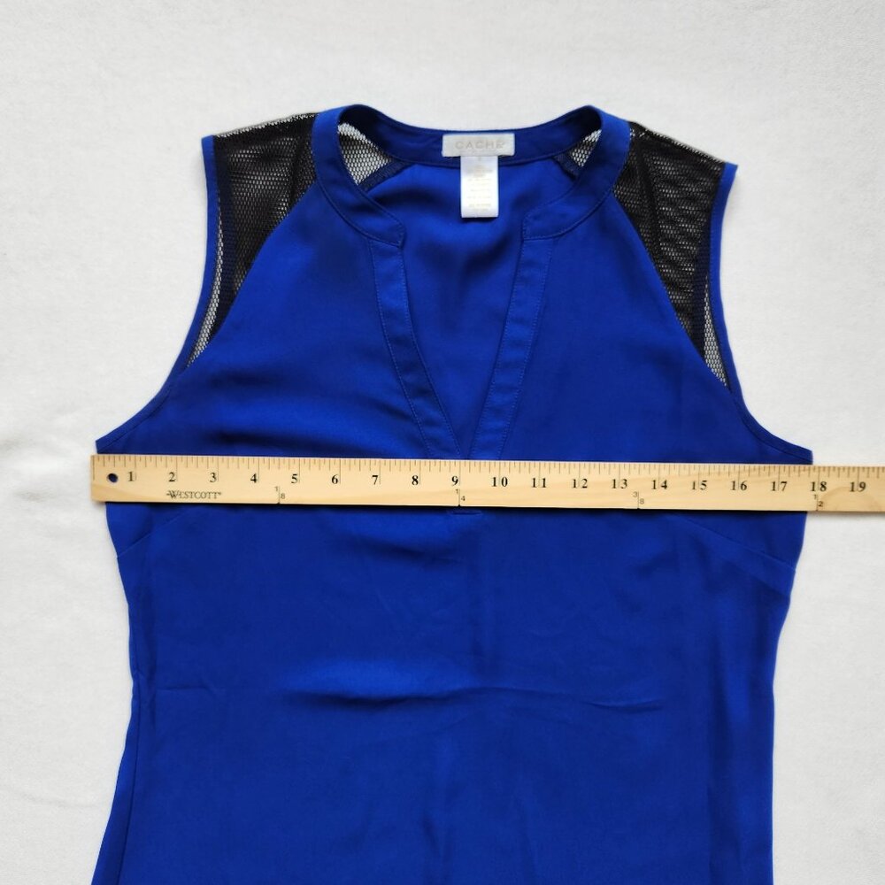 Cache Top Blouse Sleeveless Royal Blue Black Mesh Business Casual Work Edgy XS - Picture 9 of 10